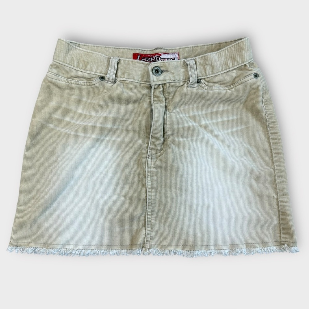 Lazer Jeans Tan Corduroy Mini Skirt Frayed Hem Faded Size 3‎ Womens Y2K Style
